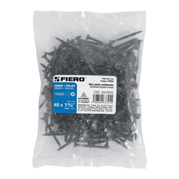 44894 - Bolsa con 200 pijas #8 x 1-3/4' combinadas (cuadro+Phillips)