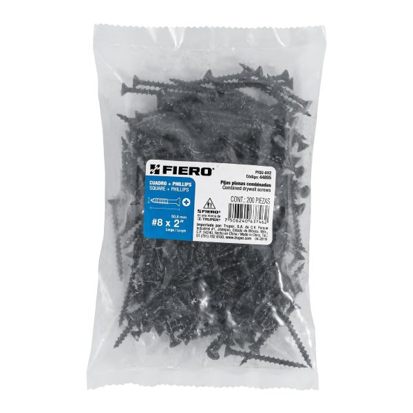 44895 - Bolsa con 200 pijas #8 x 2' combinadas (cuadro + Phillips)