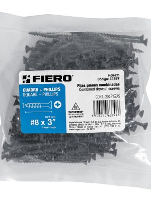 44897 - Bolsa con 200 pijas #8 x 3' combinadas (cuadro + Phillips)