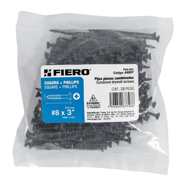 44897 - Bolsa con 200 pijas #8 x 3' combinadas (cuadro + Phillips)
