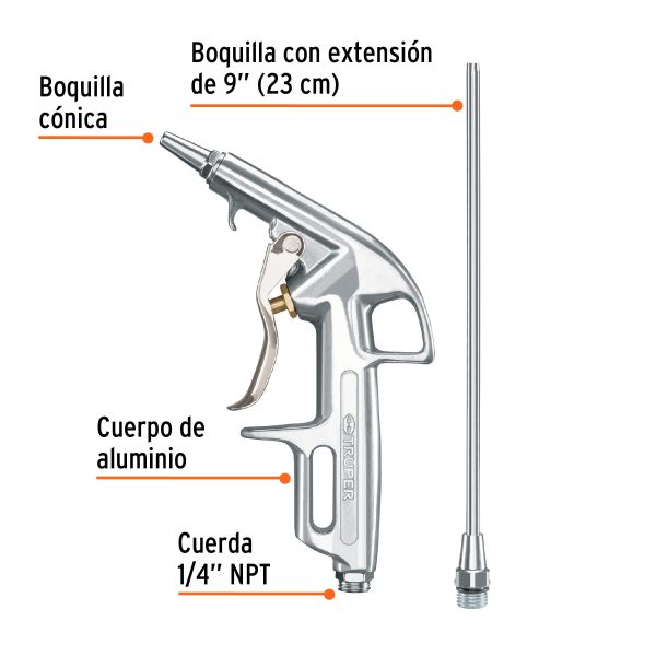 10647 - Pistola de aluminio para sopletear, 2 boquillas, TRUPER