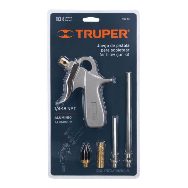 10645 - Pistola de aluminio para sopletear, 5 boquillas, TRUPER