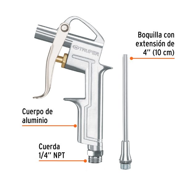 19235 - Pistola de aluminio para sopletear, boquilla ext 4',TRUPER