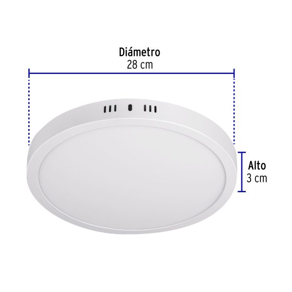 48259 - Luminario LED tipo plafón 24 W, redondo, luz cálida, blanco