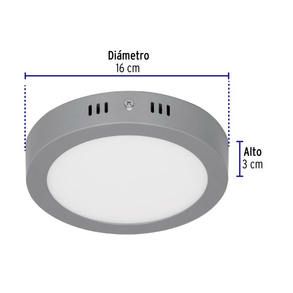 47347 - Luminario LED tipo plafón 12 W, redondo, luz de día, gris