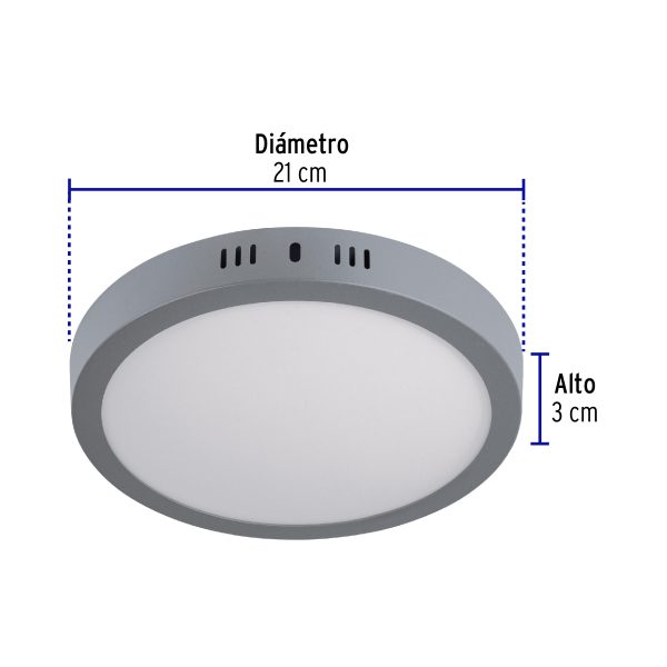 47348 - Luminario LED tipo plafón 18 W, redondo, luz de día, gris