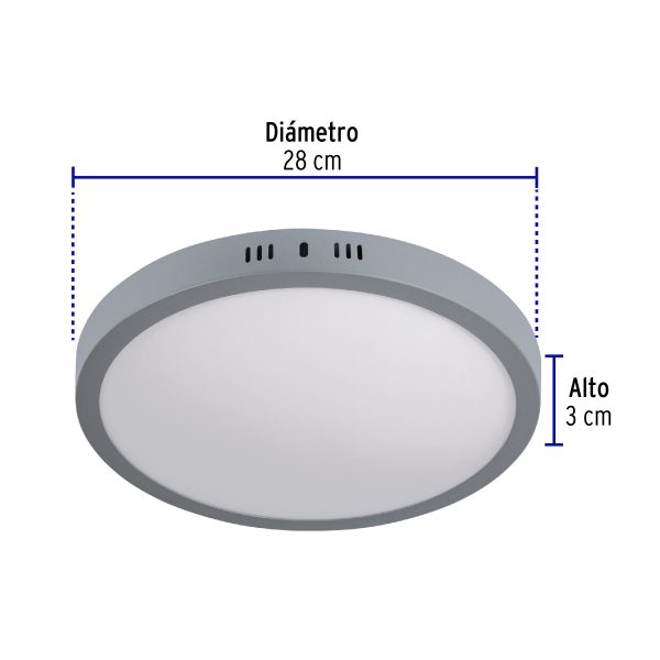 47349 - Luminario LED tipo plafón 24 W, redondo, luz de día, gris
