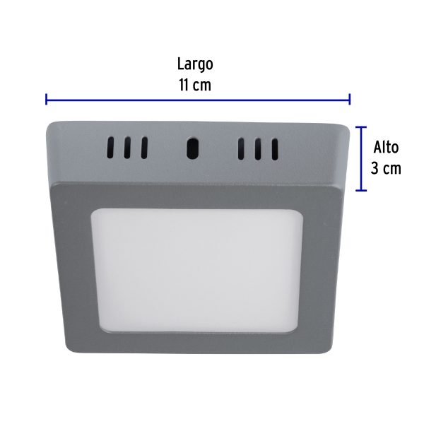 47446 - Luminario LED tipo plafón 6 W, cuadrado, luz de día, gris