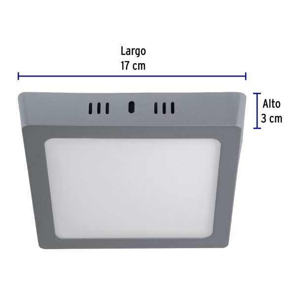 47447 - Luminario LED tipo plafón 12 W, cuadrado, luz de día, gris