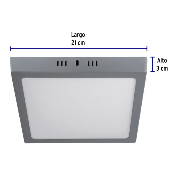47448 - Luminario LED tipo plafón 18 W, cuadrado, luz de día, gris