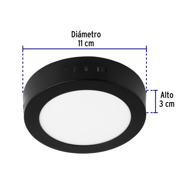 47395 - Luminario LED tipo plafón 6 W, redondo, luz de día, negro