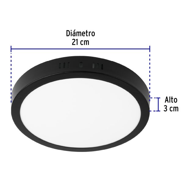 47397 - Luminario LED tipo plafón 18 W, redondo, luz de día, negro