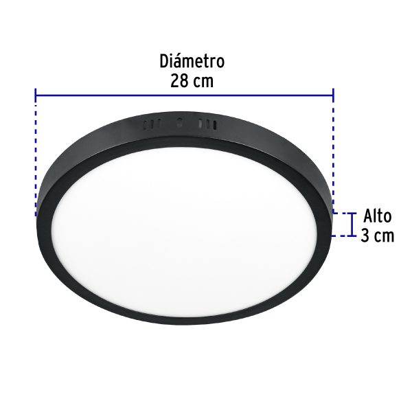 47398 - Luminario LED tipo plafón 24 W, redondo, luz de día, negro
