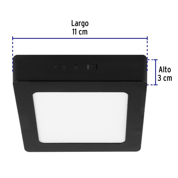 47415 - Luminario LED tipo plafón 6 W, cuadrado, luz de día, negro