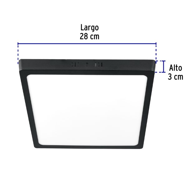 47418 - Luminario LED tipo plafón 24 W, cuadrado, luz de día, negro
