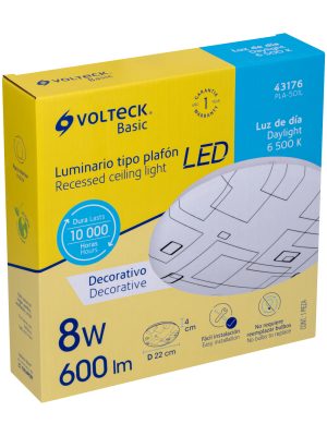 43176 - Luminario LED 8W plafón decorativo cuadros luz de día, BASIC