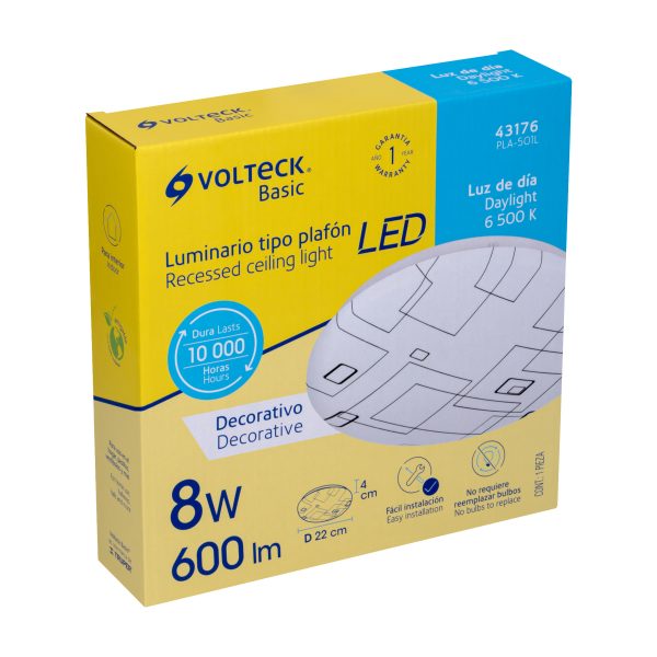 43176 - Luminario LED 8W plafón decorativo cuadros luz de día, BASIC
