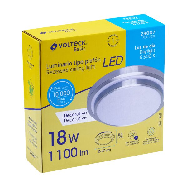 29007 - Luminario LED 18W plafón decorativo metálico, luz día, BASIC