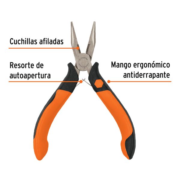 17366 - Mini pinza de punta y corte 5' mango Comfort Grip, Truper