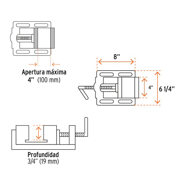 102934 - Prensa morsa plana, apertura 4' (100 mm), Truper