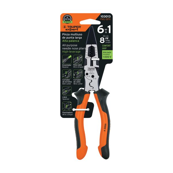 103013 - Pinza multiuso 8' punta larga, comfort grip, Truper expert