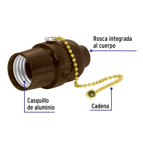 46533 - Portalámpara de baquelita, con interruptor de cadena,Volteck