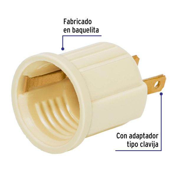 46525 - Portalámpara de baquelita, con adaptador, marfil, Volteck