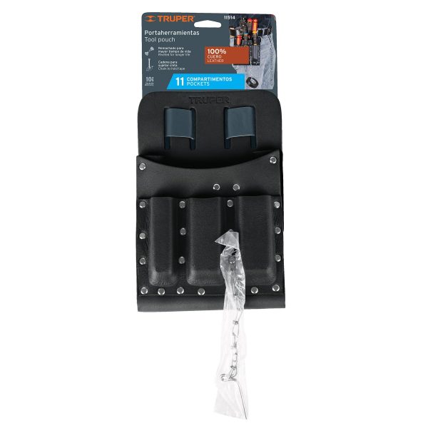 11514 - Porta herramientas de cuero con 11 compartimentos, Truper