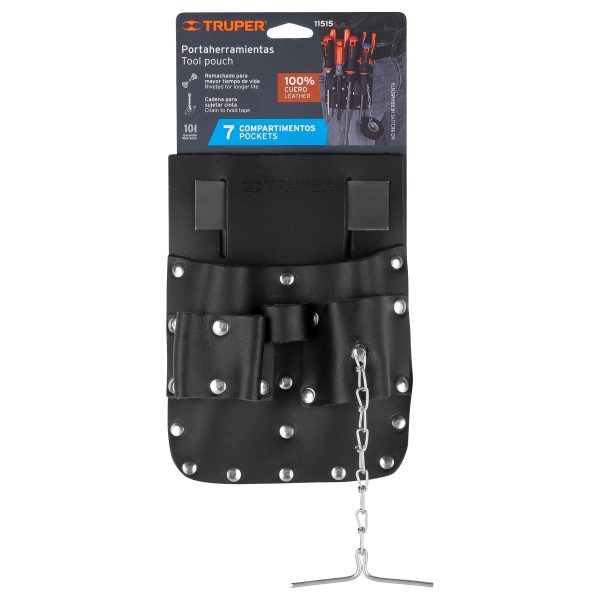 11515 - Porta herramientas de cuero con 7 compartimentos, Truper