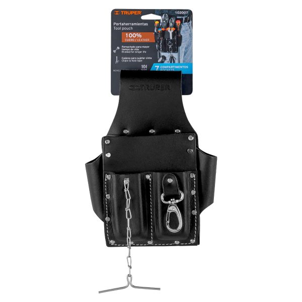 102007 - Porta herramientas grande de cuero, 7 compartimentos, Truper