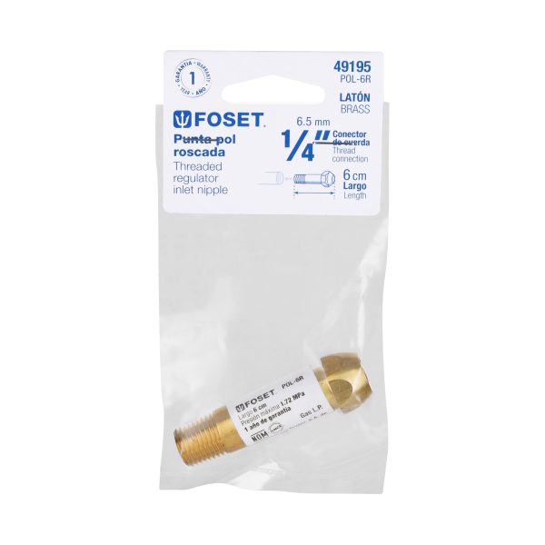 49195 - Punta pol de latón 1/4' x 6 cm, de rosca, Foset