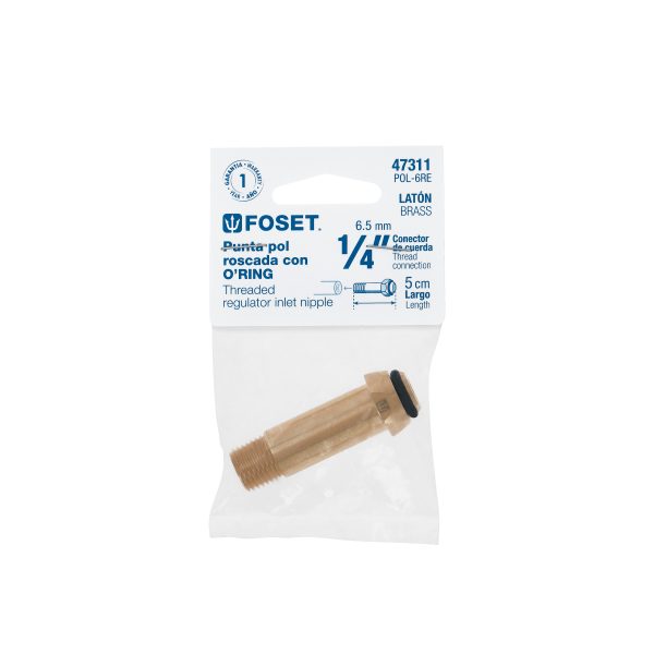 47311 - Punta pol de latón 1/4' x 5 cm, de rosca con O-ring, Foset