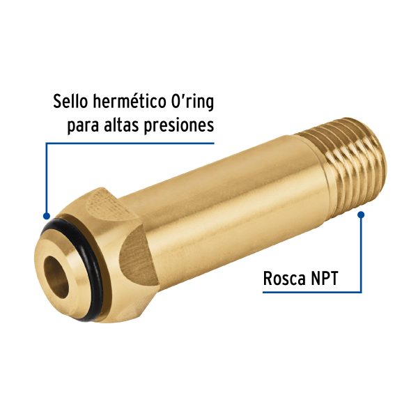 47311 - Punta pol de latón 1/4' x 5 cm, de rosca con O-ring, Foset