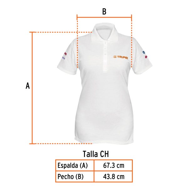 60468 - Playera polo para mujer, blanca, CH, Truper