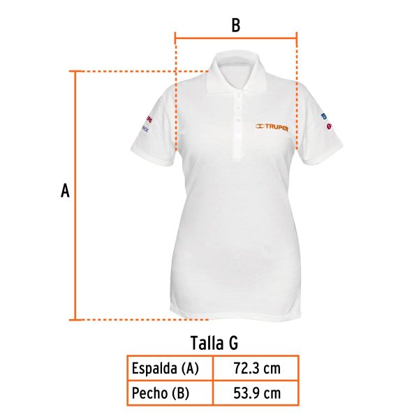 60466 - Playera polo para mujer, blanca, G, Truper