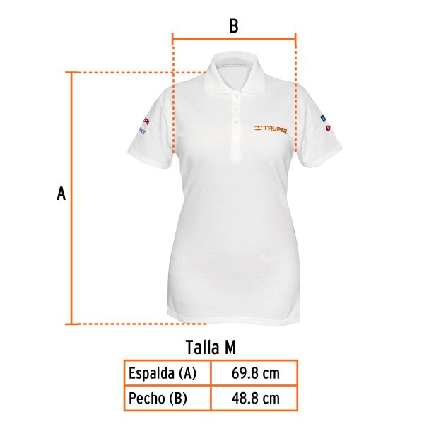 60467 - Playera polo para mujer, blanca, M, Truper