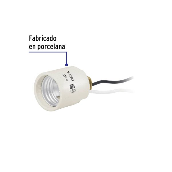 46530 - Portalámpara de porcelana, soporte tipo niple, Volteck