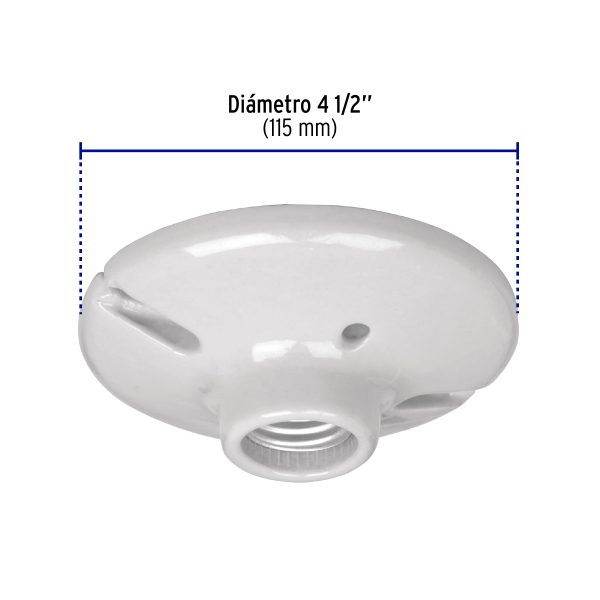 47915 - Portalámpara de porcelana, 4-1/2', redonda, a granel Volteck