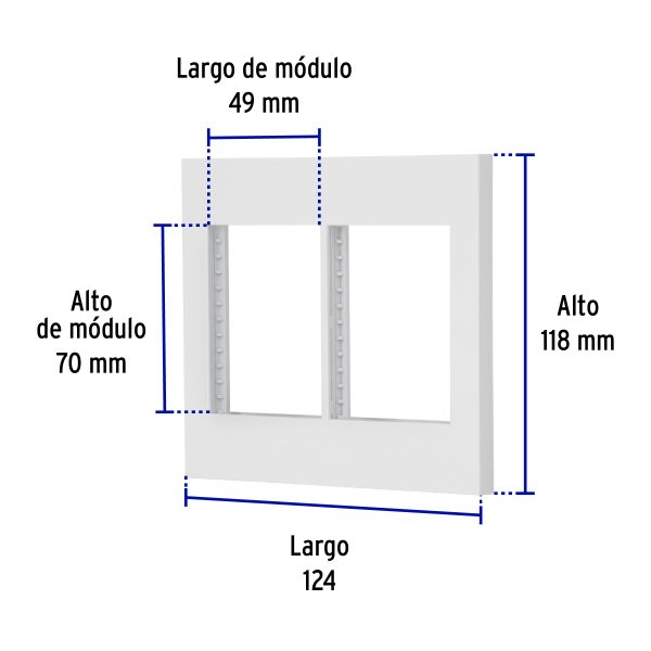 47065 - Placa 2 ventanas, 6 módulos, línea Española, color blanco