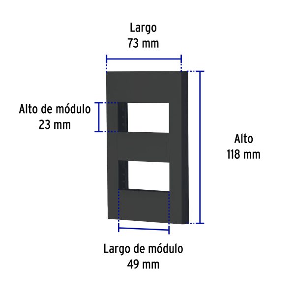 47998 - Placa 2 ventanas, 1 módulo, línea Española, color negro