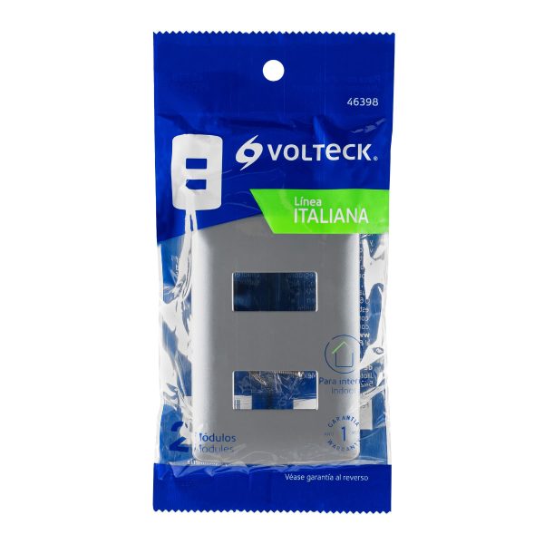 46398 - Placa 2 módulos de ABS, línea italiana, color plata, Volteck