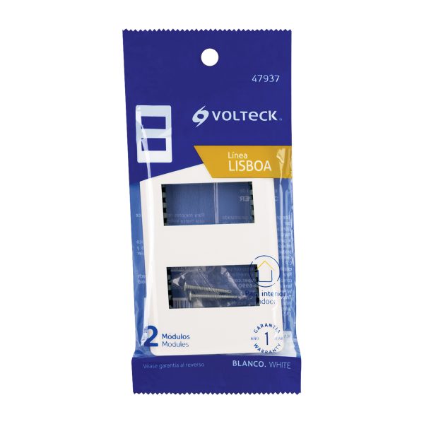 47937 - Placa blanca de 2 ventanas 1 módulo, línea Lisboa, Volteck