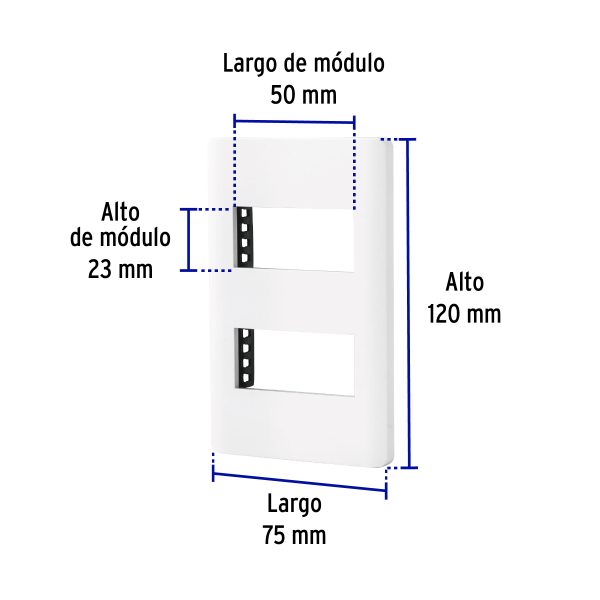 47937 - Placa blanca de 2 ventanas 1 módulo, línea Lisboa, Volteck