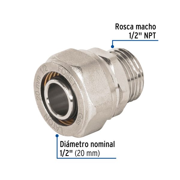 45936 - Conector para PEALPE, 1/2', con rosca macho, Foset