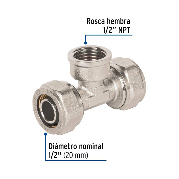 45930 - Tee para PEALPE, 1/2', con rosca hembra central, Foset