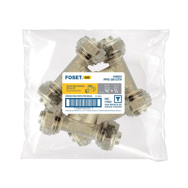 44853 - Tee para PEALPE,3/8x1/2x3/8',con rosca hembra central, Foset