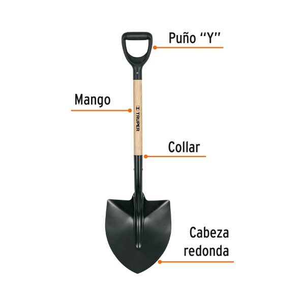 102206 - Pala redonda T-1000 tipo español, puño 'Y', Truper