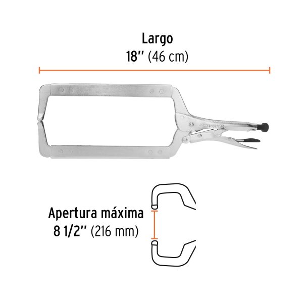 17418 - Pinza de presión 18' tipo 'C' con mordaza fija, Truper