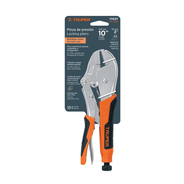 17437 - Pinza de presión 10' mordaza recta mango de vinil, Truper