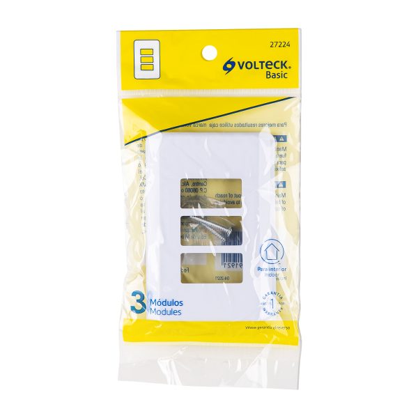 27224 - Placa 3 módulos de ABS, blanca, Volteck Basic